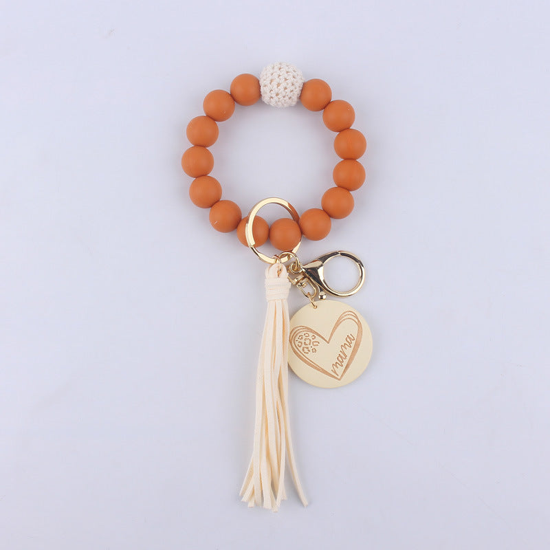 Wholesale Solid Color Silicone Beads Handmade Tassel Wrist Keychain